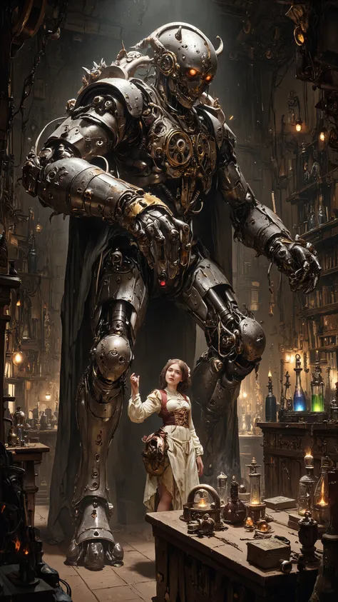 19 century, robot and Dr. young girl, robot have big penis,