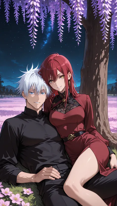 masterpiece, best quality), safe, amazing quality, very aesthetic, absurdres, highres, newest, HDR, 8K, high detail RAW color art, large pupil, eyelashes, couple, hetero, duo focus, (size difference, high difference), smile, having fun, under a large tree...
