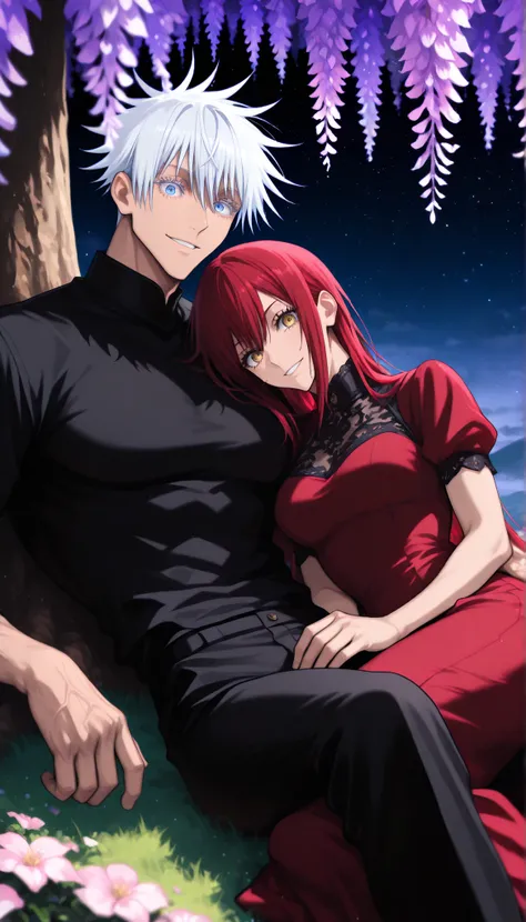 masterpiece, best quality), safe, amazing quality, very aesthetic, absurdres, highres, newest, HDR, 8K, high detail RAW color art, large pupil, eyelashes, couple, hetero, duo focus, (size difference, high difference), smile, having fun, under a large tree...