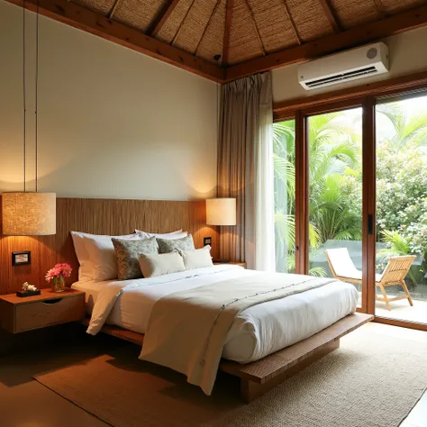 Design tropical style furniture Let this furniture belong in the bedroom. Design a Bed and a bedside table. Let the headboard of the bed on the bed island be made of bamboo. Get a drape of light natural shades over the bed. Let the view of the place look a...