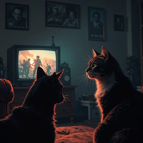 Movie film,cat,Profile of a dog watching a war TV program