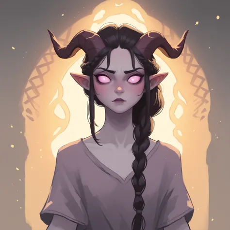 score_9 , score_8_up , score_7_up , score_6_up , MSMLN, 1girl, dark tiefling, pale violet skin, black braided hair, loose braid, high cheekbones, gorgeous