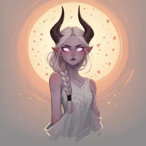 score_9 , score_8_up , score_7_up , score_6_up , MSMLN, 1girl, dark tiefling, pale violet skin, black braided hair, loose braid, high cheekbones, gorgeous