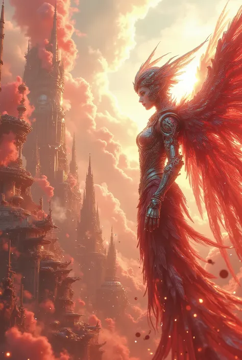 Chinese ink style,Steampunk world,Carved steampunk warframe girl in profile full body shot, giant mechanical wings, Jet steam is suspended in the city air, Ink animation art, Ink comic art, water ink, ink,Smudge, 8K, Delicately portrayed, Works of masters,...
