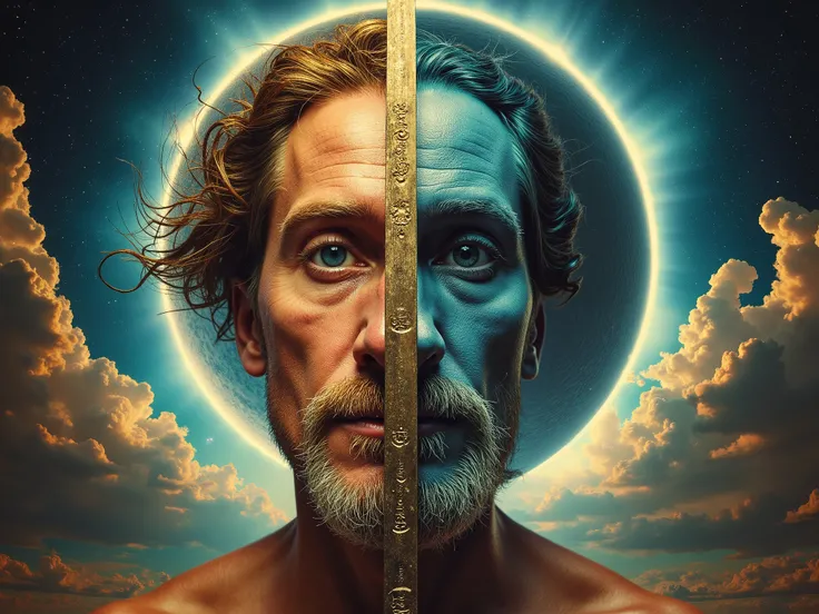 the two-faced man with a sword standing at the gateway to the Age of Aquarius