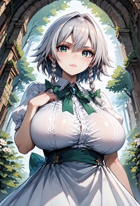 score_9, score_8_up, score_7_up, source_anime, 4K,perfect fingers,(perfect hands, perfect anatomy),prefect lighting, very aesthetic, intricate details,highly detailed background, masterpiece, high quality, best quality,
1girl,solo, izayoi_sakuya,silver hai...