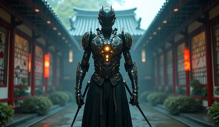 Frame_Grab_Sony_Pictures_2025, a cybernetic samurai in a rain-soaked dojo, 8K Octane Render, anamorphic lens flares, timestamp_02:17:43