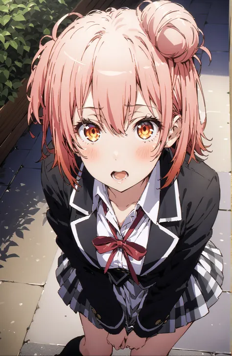 score_9, score_8_up, score_7_up, source_anime,yuiyuigahama, Yuigahama Yui ,solo, short hair, brown eyes in the oral vagina, pink hair, hair bun, single hair bun,
skirt, shirt, ribbon, uniform, jacket, white shirt, black jacket, blazer, sobu high uniform...