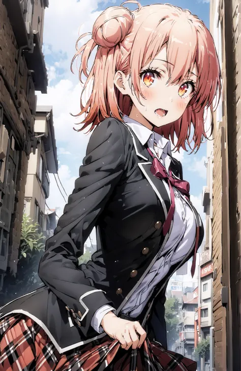 score_9, score_8_up, score_7_up, source_anime,yuiyuigahama, Yuigahama Yui ,solo, short hair, brown eyes in the oral vagina, pink hair, hair bun, single hair bun,Big Breasts,
skirt, shirt, ribbon, uniform, jacket, white shirt, black jacket, blazer, sobu ...