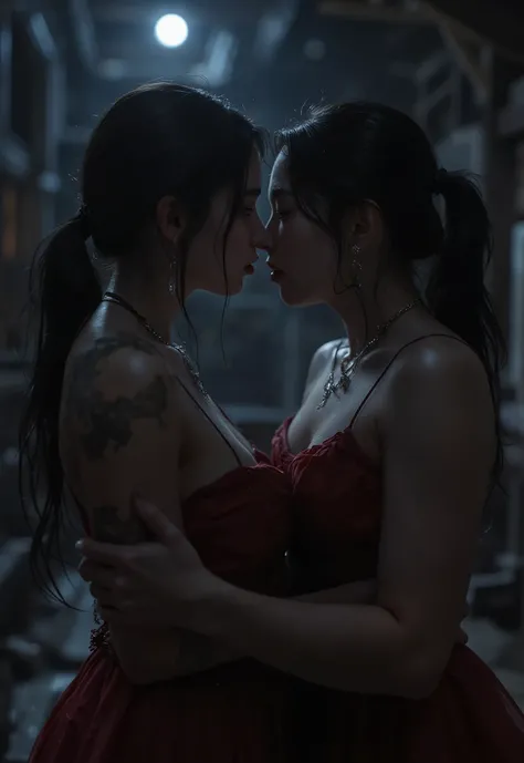 score_9, score_8_up, score_7_up, score_6_up, score_5_up, score_4_up, masterpiece, best quality, BREAK, (1girl, 1faceless fat man:1.3), indoors, medieval wooden house, (dark room:1.1, dark interior:1.1, dark atmosphere:1.1, dark indoors:1.1, night moon), re...