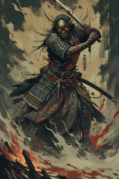 bloody,samurai,katana,scary ukiyo-e