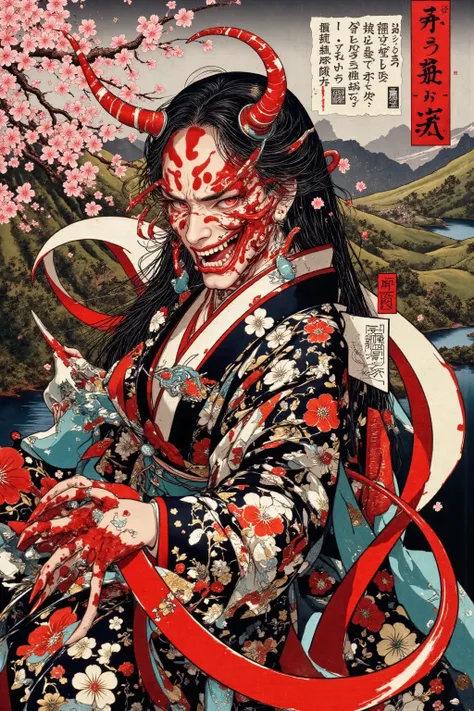 hannya,kimono,woman,scary ukiyo-e