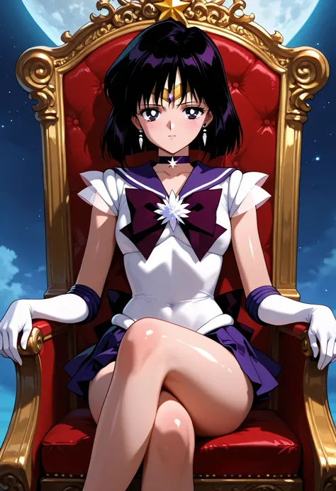 masterpiece,best quality,amazing quality, small breasts, hotaru tomoe, short hair, black hair, black eyes, skirt, gloves, bow, jewelry, pleated skirt, earrings, choker, elbow gloves, white gloves, sailor collar, star (symbol), magical girl, tiara, brooch, ...