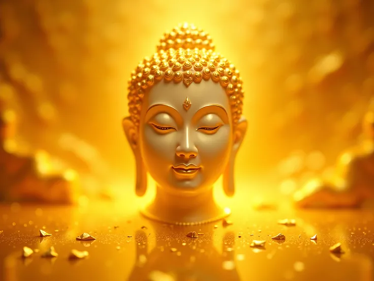 Golden peaceful shinny buddha face  ကိုယ်ရောင်တောက်ပနေသော background is gold and shine myanmar style 