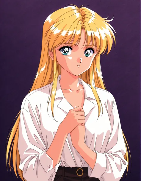 General,highres, ultra-detailed,very aesthetic,best quality ,best hands,  BREAK rika, blonde top model, 1990s (style), retro artstyle, game cg Style