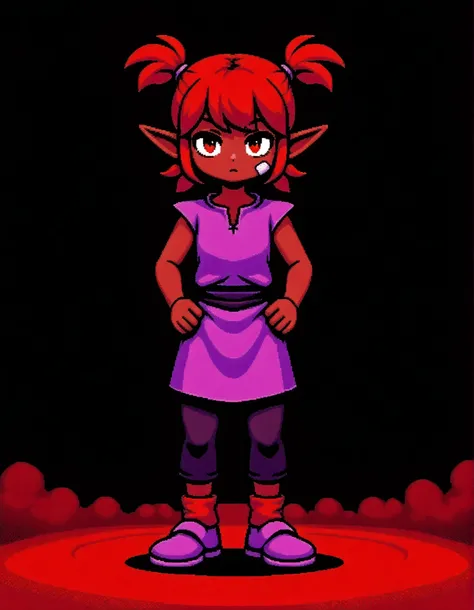 vbstyle, pixel art, red theme, masterpiece, best quality, very aesthetic, newest, 2024,, score_9, score_8_up, score_7_up, full body, pants, solo, transparent background, Front view, from front, 1girl, black backgrounds, tanding, black pants, pointy ears, B...