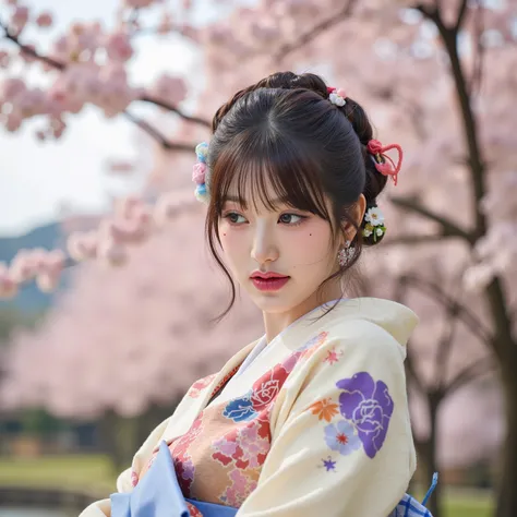8K, ultra-detailed, close-upshot, 8(realistic, photo-realistic:1.4),girl, in park, (masterpiece,best quality:1.2), RAW photo, high resolution, intricate details extremely detailed, realistic and sharp details, hanami in park, many sakura trees, sakura f...