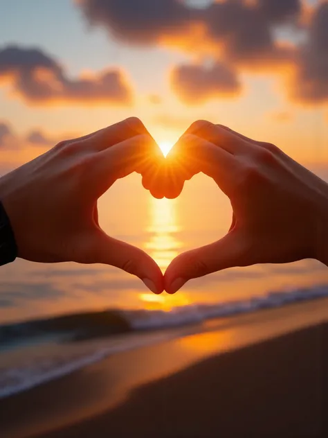 Someone makes a heart shape with their hands at sunset., love은 모든 것의 시작이다, love은 모든 것의 시작입니다, peace와 love, with sunset , Beautiful romantic sunset, love, peace, And unity, uploads, romantic on the sheet!, And the sun was shining brightly, with sunset ,be...