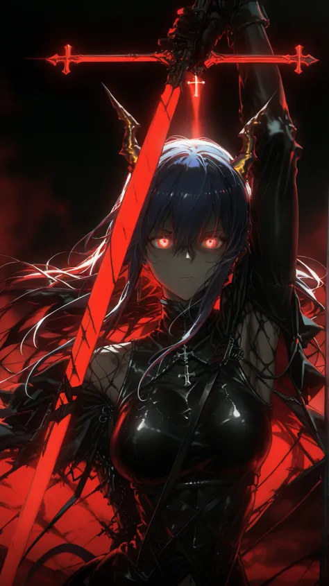 masterpiece,best quality,amazing quality,dual wielding,holding sword,cross,crossed swords,arm up,hand up,1girl,arknights,ch'en (arknights),arknights,glowing eyes,
dark_art_style,