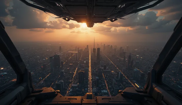 🌆 Environment — Cyberpunk alien megacity:
SEEN FROM THE FRONT CAMERA OF THE SHIP, FROM THE MAJESTIC CITY, YOU CAN SEE THE GRADUAL DESCENT OVER ONE OF THE WIDE IDAS The spaceship flies at high speed over a vast metropolis Cyberpunk, with its imposing skysc...
