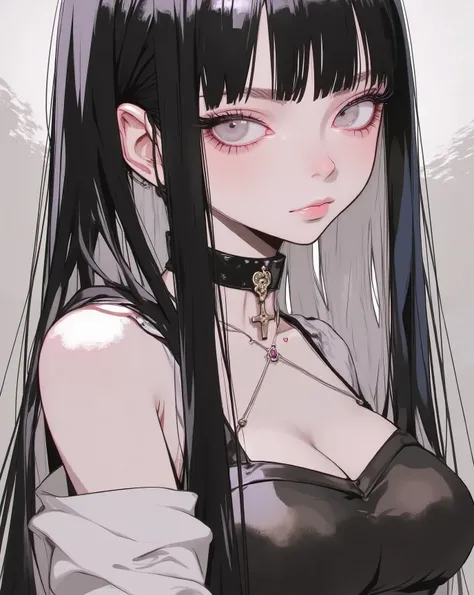 gravure idol、naughty face、Long hair mixed with white and black