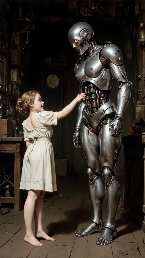 19th century,
Robot and Dr. Young girl,
She is touching the robot's erect penis,