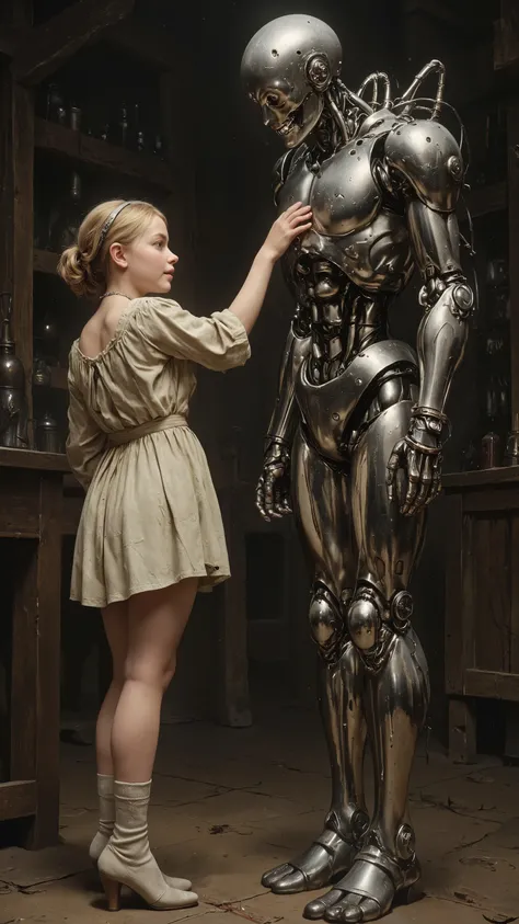 19th century,
Robot and Dr. Young girl,
She is touching the robot's erect penis,