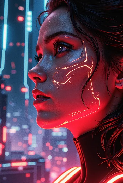 TRON: Legacy, neon, digital city, 80s, retro, Emilia Clarke, Close-up.