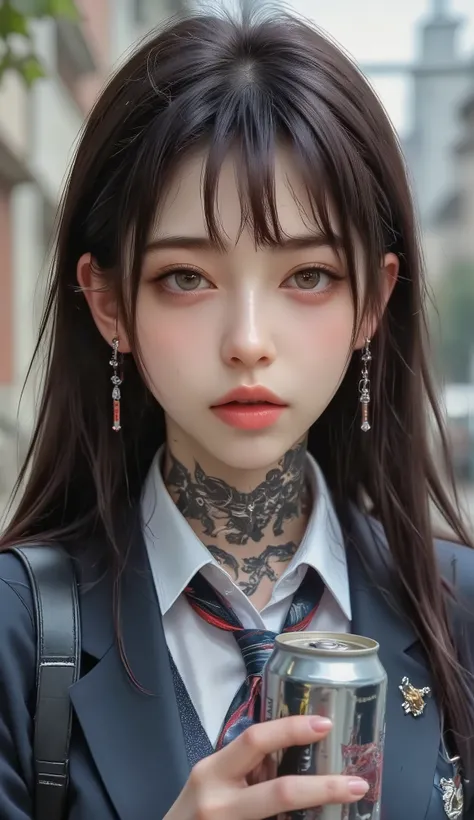 ((real mix、 ultra high definition image 、Top Quality、masterpiece))、((Wear a Japanese girls' high school、navy blue blazer、emblem、white thin fabric blouse、red ribbon tie、check mini skirt))、((Beautiful Japanese girl、long hair dyed pink、pretty face、二重eyelidの大...