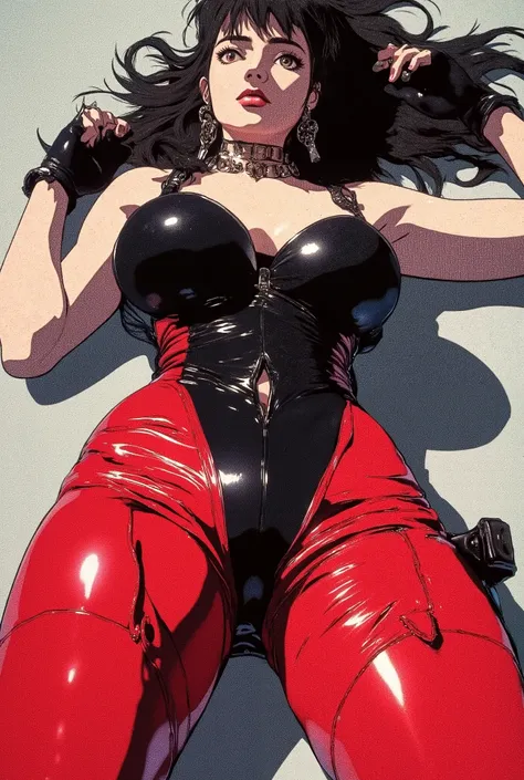 ((masterpiece)), ((best quality)), (detailed), perfect, solo, goth Bulma , gorgeous woman with red bikini, luscious lips, long hair, huge breast, deep cleavage, huge oiled breasts, sexy, lying down, cameltoe, bimbo lipstick, and makeup bimbo, white skin, ,...
