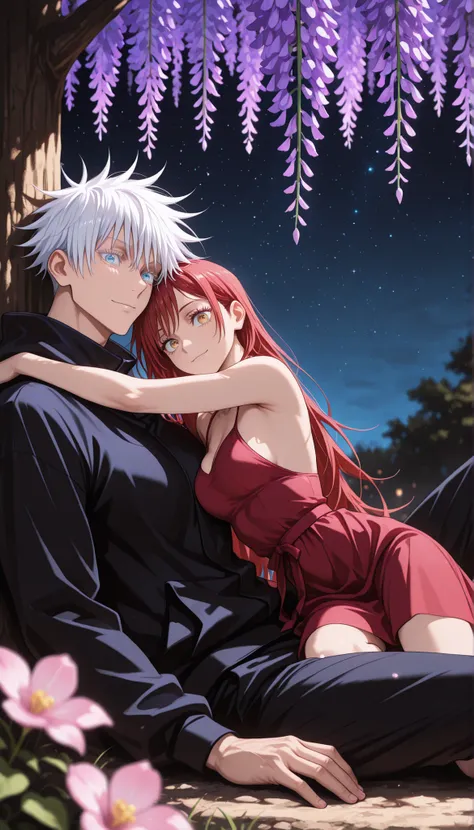 masterpiece, best quality), safe, amazing quality, very aesthetic, absurdres, highres, newest, HDR, 8K, high detail RAW color art, large pupil, eyelashes, BREAK couple, hetero, duo focus, (size difference, height difference), happy, under a large tree Wis...