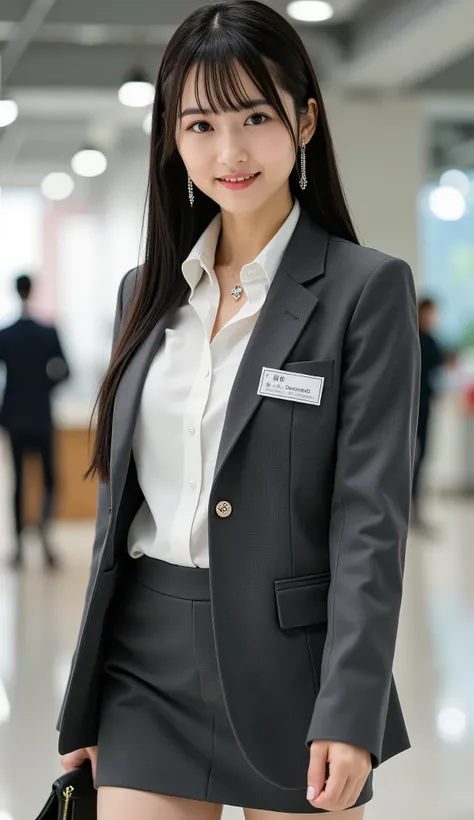 Top Quality, Sleek long black hair     , professional office lady with long dark hair, model walk, detailed eye and skin texture, studio lighting for women, 30 years old,     dark eyes, Elegant, medium breasts,      plump lips, earrings, necklace for 1 per...