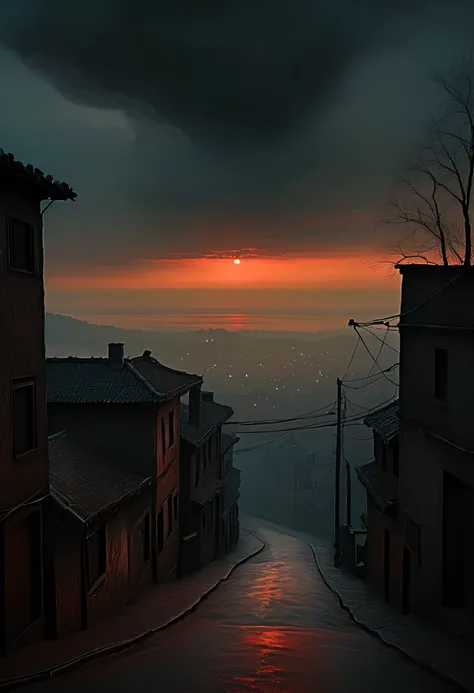 Silent Hill is a damned city. Forgotten, gloomy, terrible shadows in the city. In the style of Ralph Blakelock, Ed Emshwiller, Marianne Wroten, Arthur Rackham. Very beautiful, gouache, cinematic, dark, creepy, mysterious, modern vintage, rich deep colors, ...