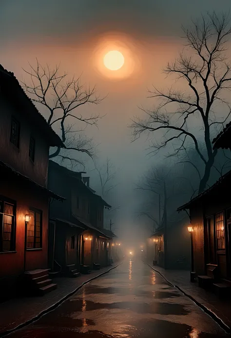 Silent Hill is a damned city. Forgotten, gloomy, terrible shadows in the city. In the style of Ralph Blakelock, Ed Emshwiller, Marianne Wroten, Arthur Rackham. Very beautiful, gouache, cinematic, dark, creepy, mysterious, modern vintage, rich deep colors, ...