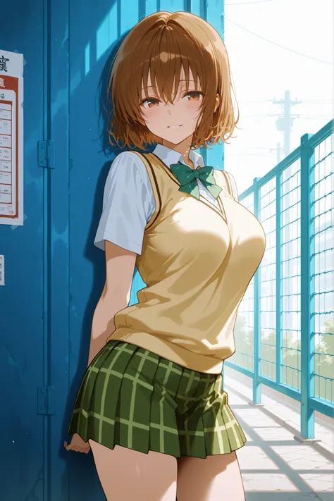 (score_9, score_8_up, score_7_up), source_anime, absurd_res, white, blue, black, 1girl, solo, super fine illustration, an extremely delicate and beautiful, best quality, masterpiece, 8K, glossy brown hair, short hair, dark brown eyes, large breasts, perfec...