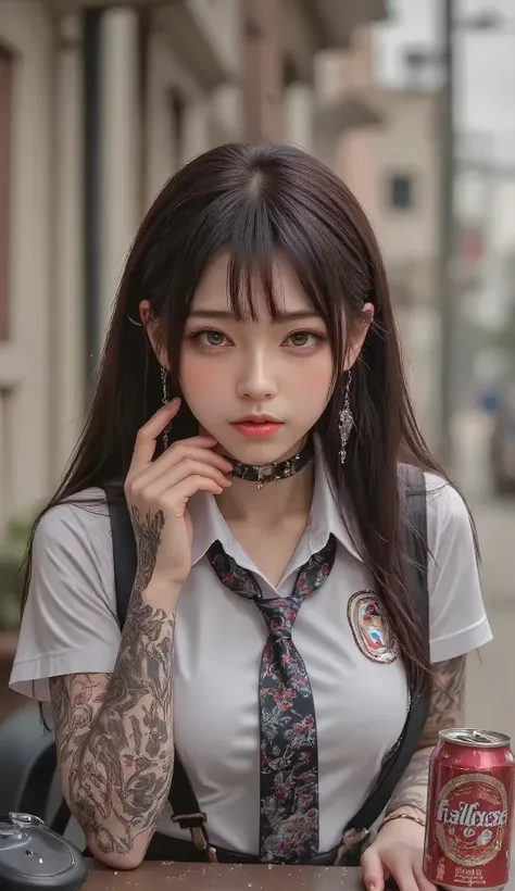 ((real mix、 ultra high definition image 、Top Quality、masterpiece))、((Wear a Japanese girls' high school、white thin fabric short sleeve blouse、red ribbon tie、check mini skirt))、((Beautiful Japanese girl、long hair dyed pink、pretty face、二重eyelidの大きな目、アヒルのlip...