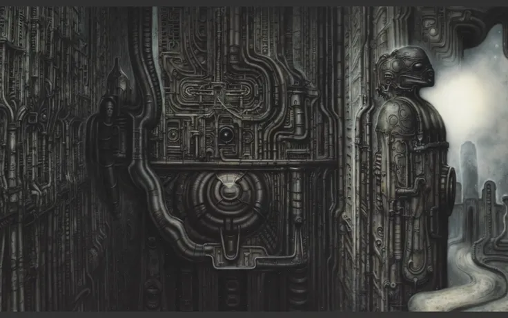 Please reproduce the original image as accurately as possible, capturing the intricate details of the biomechanical structures, the dramatic lighting, and the overall sense of unease. gigerart(best quality:1.4)... A piece of art by HR Giger.
Create a hig...
