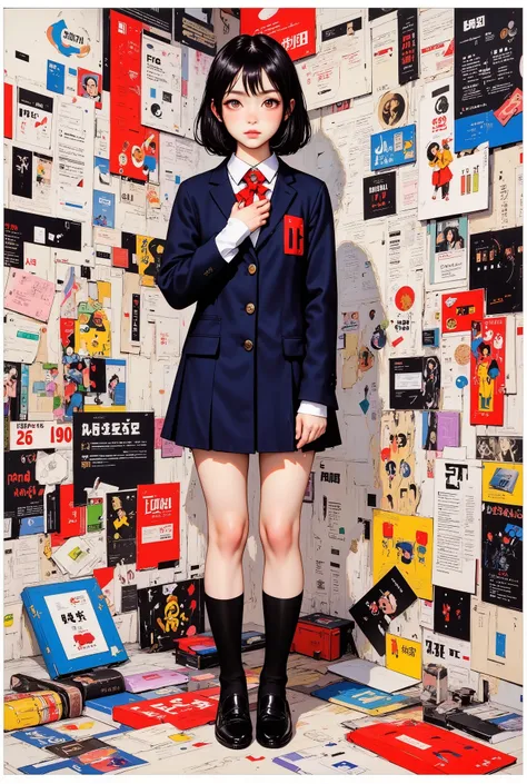 (((collage artwork))), (((collage art background))), (white outline), (((a contemporary artistic collage))), (((A painting made from colorful magazine clippings and old miscellaneous items))), (Detailed texture:2.9), close up shot : 1.8, 1girl, beautiful ...
