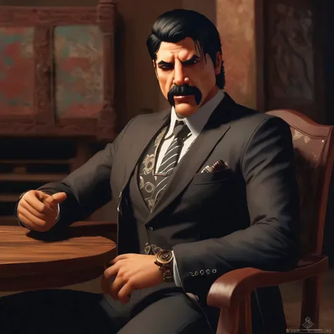 (obra maestra, Mejor calidad:1.2), 1 chico, thenahualli, serious, dangerous man, threatening, elegant, elegante, he is a gangster, (((black suit))), gangster office, sit, (((realistic, detailed, photorealistic)))