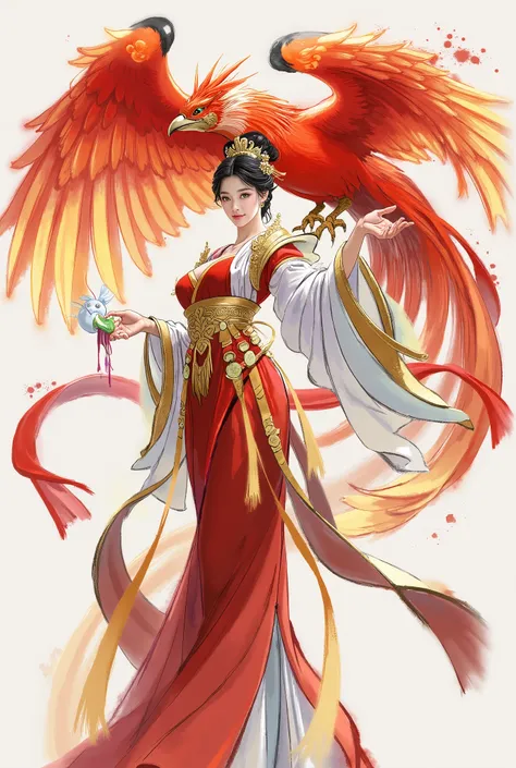 shuimo,Epic CG masterpiece,dynamic poses,stunning colors,3D rendering,cinematic lighting effects,00 renderer,
cleavage,large breasts,.this digital artwork depicts a serene,ethereal woman in traditional chinese attire,holding a phoenix. the composition uses...