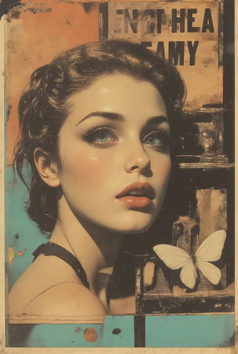 Surreal digital art in the style of an old cover of a vintage glamour magazine from 1950-1960, a mix of Playboy covers from the 1960s and Soviet retro magazines,
an expressive portrait of a young glamorous female star in close-up, with a fascinatingly be...