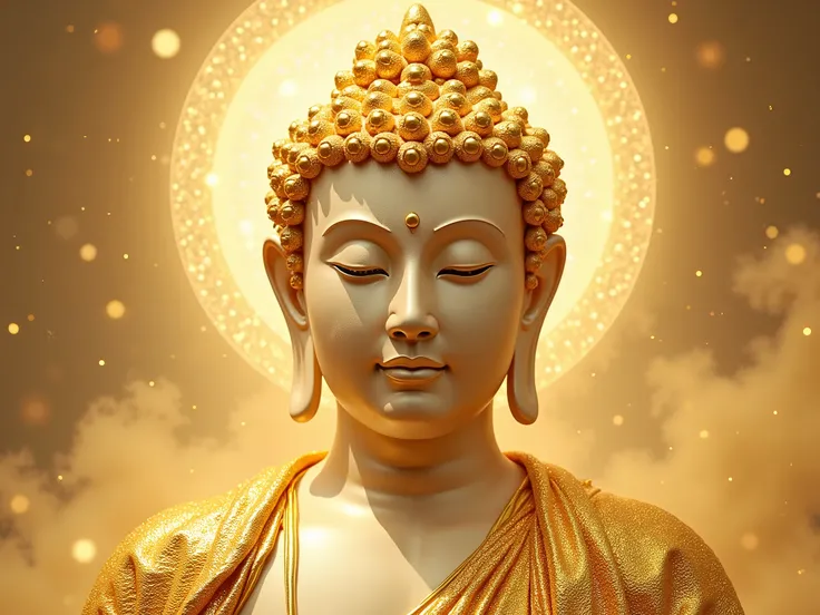 White buddha face golden hair golden robe
