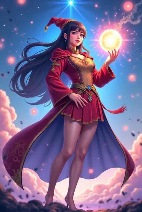 Umji by GFriend, anime style, Like a magician, full body, with an orb in his right hand