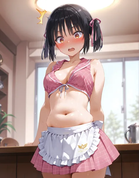 score_9, score_8_up, score_7_up, masterpiece,top quality,newest,

shiki natsume , Cafe Stella and Reaper's Butterflies , Muririn  ,

black hair , bungs , blunt ends , , and the eyes are , 
waitress , pink shirt , stripe shirt ,  pink miniskirt , pleated sk...
