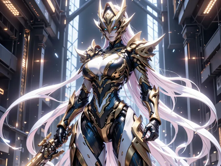 Feminine Mecha Knight, Leotard Armor, energy skirt armor, Floating Guard Drone, flame tongue whip