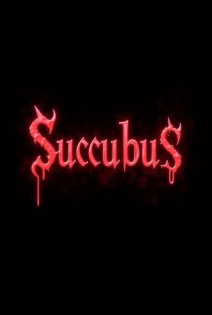 Design a dark, seductive logo featuring the word 'Succubus' in elegant, gothic-style lettering with subtle demonic or fantasy elements, such as horns, wings, or a glowing aura, on a black or deep red background