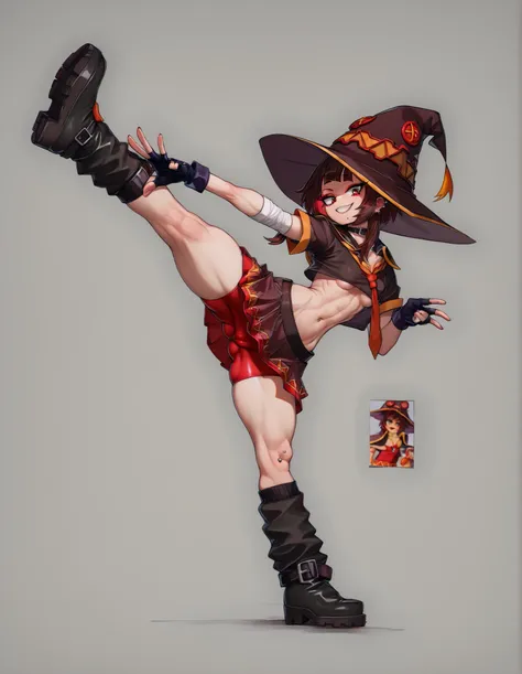 (My Hero Academia Style), ((Megumin)), (Kono Subarashii Sekai ni Shukufuku wo!), (1girl) (solo), (female), (Brown hair), ((Very Short Hair)), ((Blunt Hair)), ((Blunt Bangs)), ((Parted bangs)), ((Short Hair With Long Sidelocks)), ((Blunt Sidelocks)), (full ...