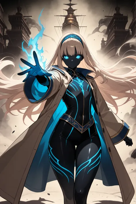 (masterpiece),(absurdres),(ultra detailed),(beautiful detaile),(captain、reaching hand,canon ship,canon:1.3,looking viewer,shadow,beige aura、glowing eyes,),(shadow、glowing、aura、black skin、glowing skin、aura skin、mist、void、dark fantasy)、glowing eyes,thick thi...