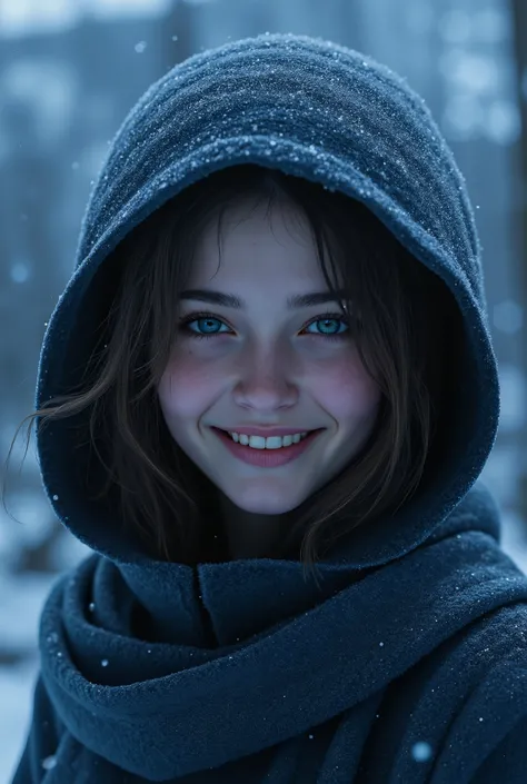 (ultra Realistic) , (illustration), (Enhance resolution), (8k), ( Extremely Detailed), ( detailed face ), Slim Body, in the dark , deep shadow, low profile, pureerosfaceace_v1, Happy smile, Winter, Mountain