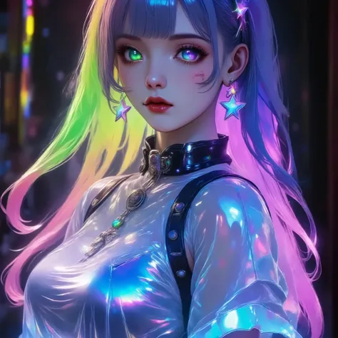 The 8th wonder walks among us: a woman too beautiful to be real. Pastel hair, glowing skin, vibrant dress clinging to a body built like poetry—but her eyes are pure sorrow. She doesn’t speak. She doesn’t care. Ten years dead inside, but somehow still stand...